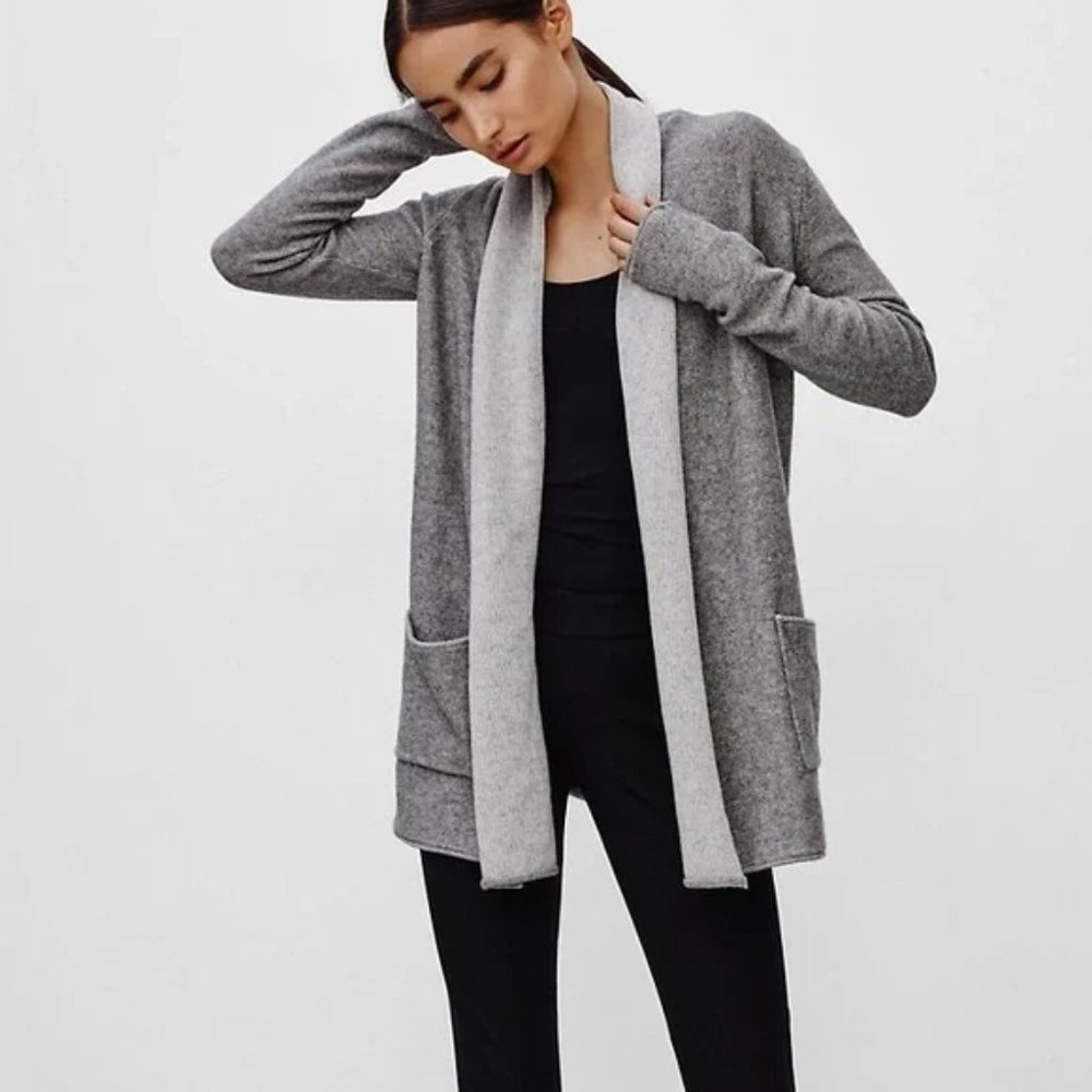 Aritzia Babaton Beekman Cashmere Wool Cardigan Grey Sz S